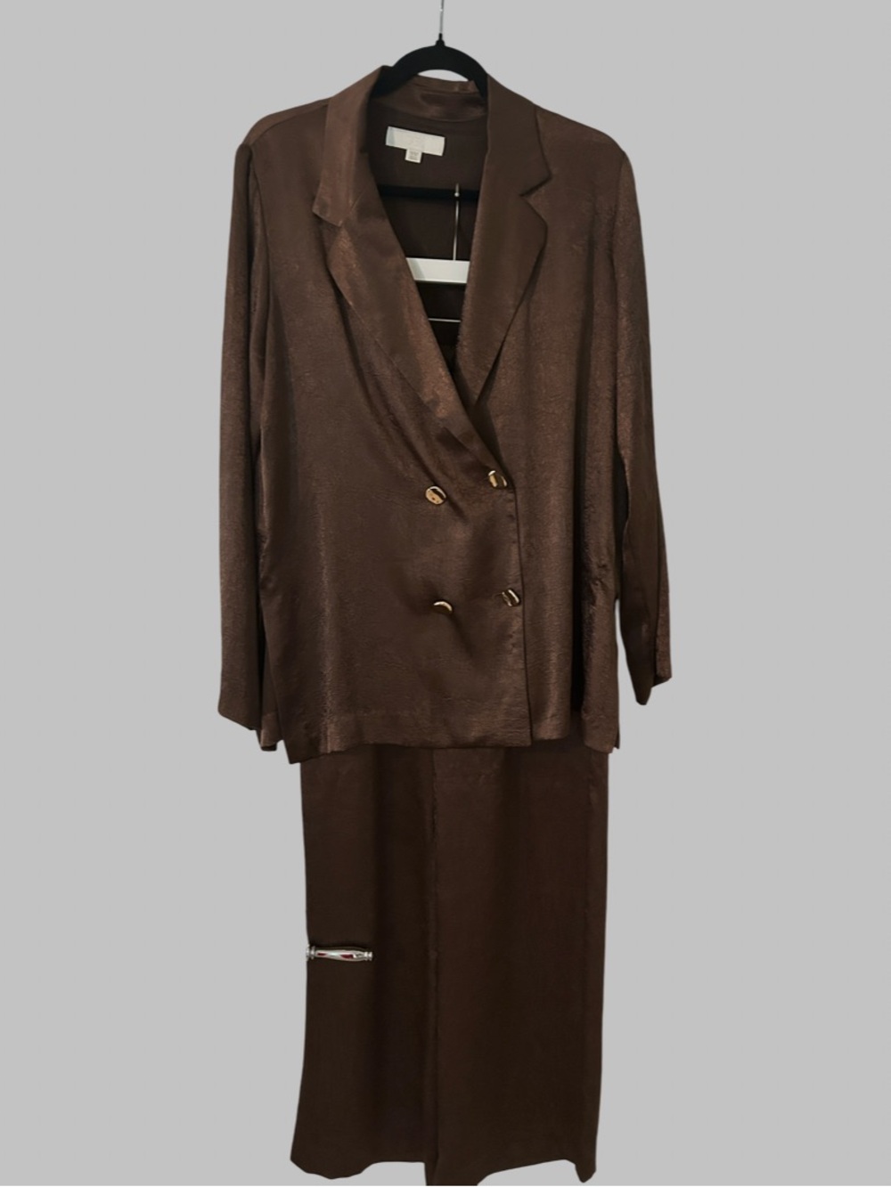Zara Chocolate Brown Double-Breasted Blazer with Matching Skirt